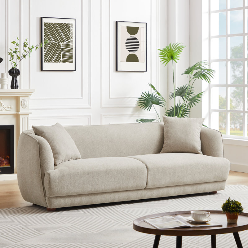 Upholstered 86.6" Sofa, Cream Linen
