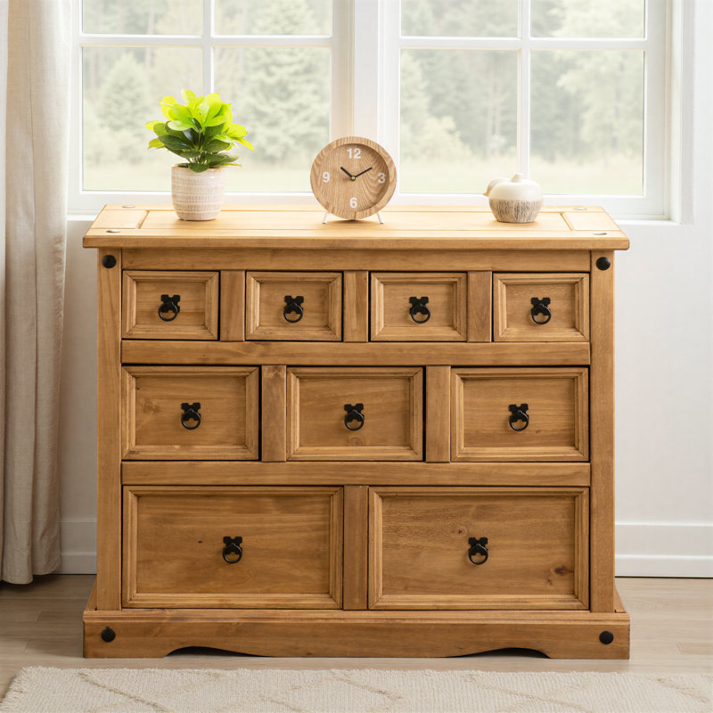 Castillon 9 Drawer 101Cm W Solid Wood Mini Chest