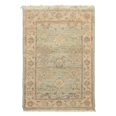 2x3 Hand Knotted Wool Mint Afghan Oushak Transitional Rug