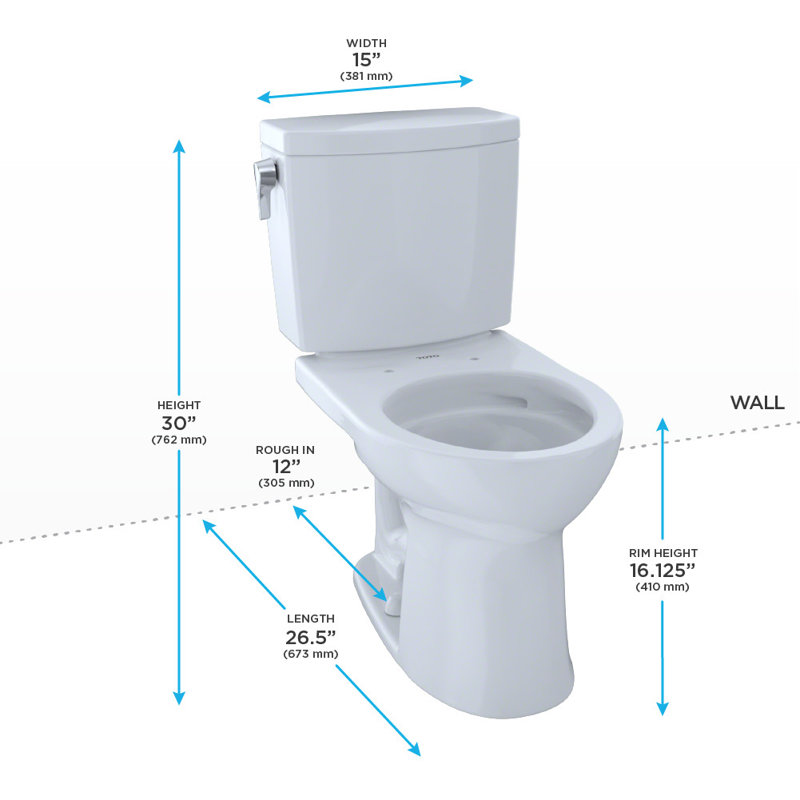 Drake® II 1G Two-Piece Round 1.0 GPF Universal Height Toilet with CEFIONTECT (Seat Not Included), Left Hand Lever, Cotton