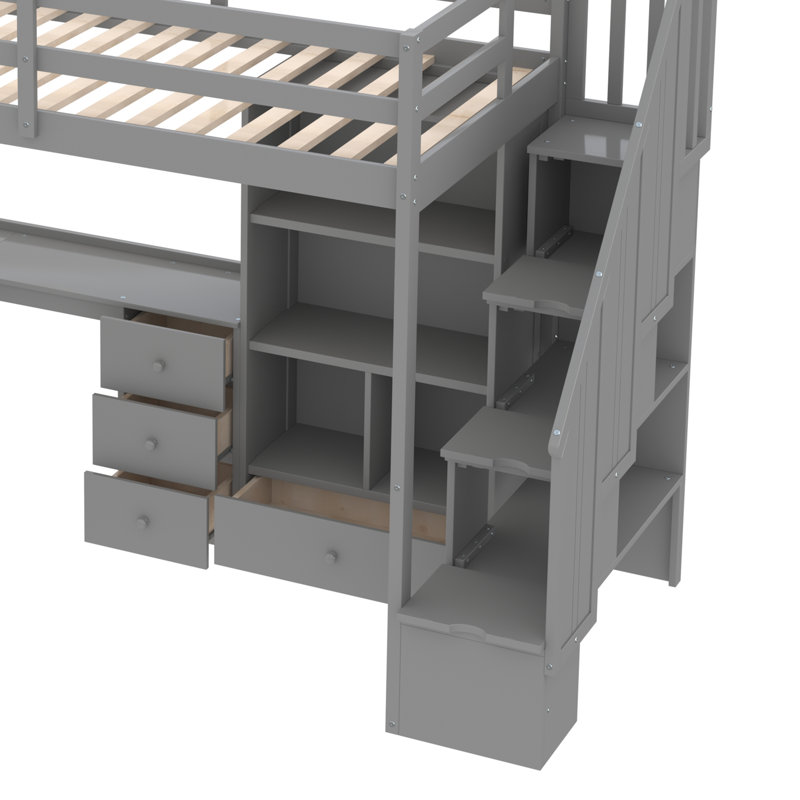 Montelimar Twin Size Loft Bed With L-Shaped Desk And Drawers, Gray