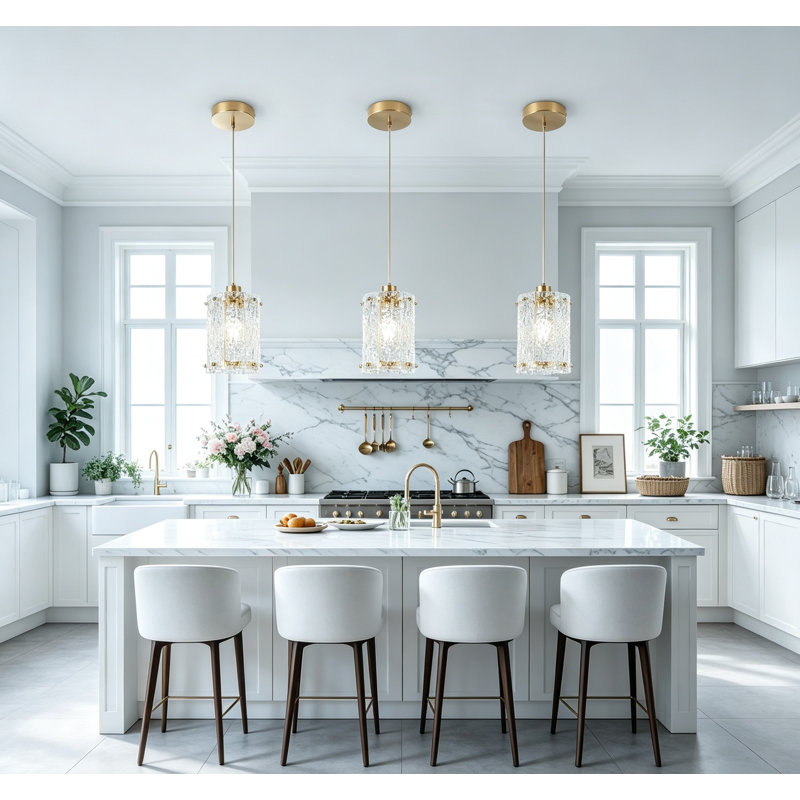 Suspension dorée en verre effet vague, mini lustre moderne pour îlot de cuisine ou salle à manger au-dessus de l'évier