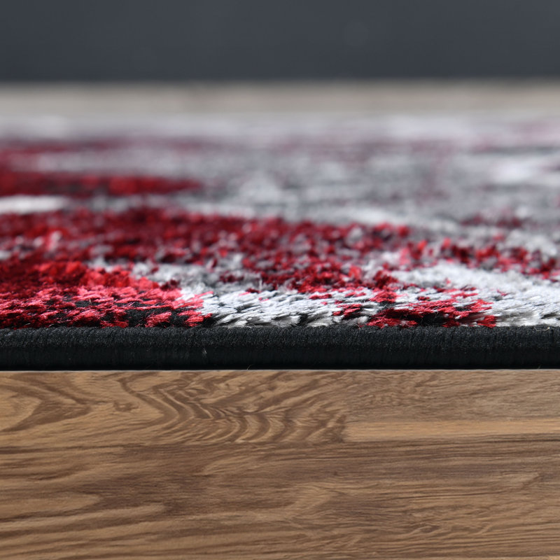 Galaxy Series Abrstract Black/Gray/Ivory/Beige Area Rug, Rectangle 7'9" x 10'2", Red