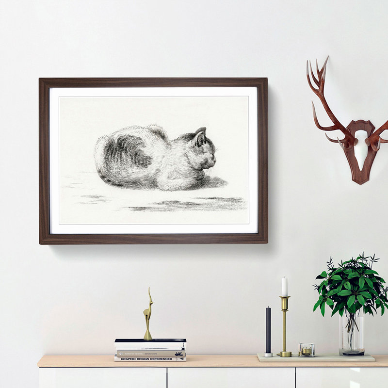 The Cat by Jean Bernard - Picture Frame Art Print, 27cm H x 36cm W x 2cm D, Walnut Framed