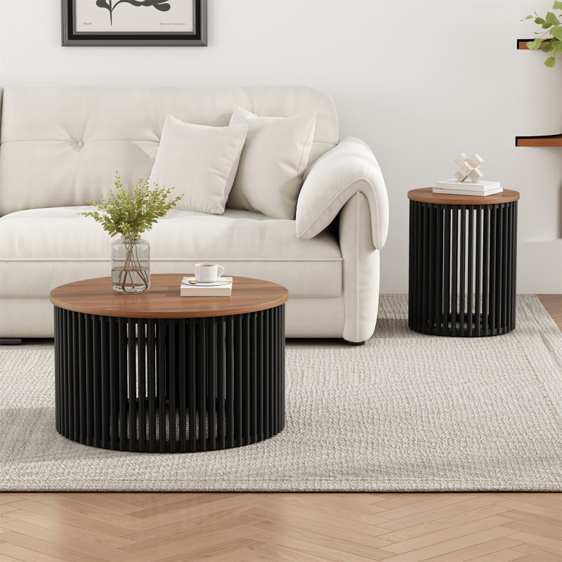 Ensembles de mobilier de patio: table basse en bois massif d'acacia + table d'appoint en bois massif d'acacia seulement la table, pas de chaises.