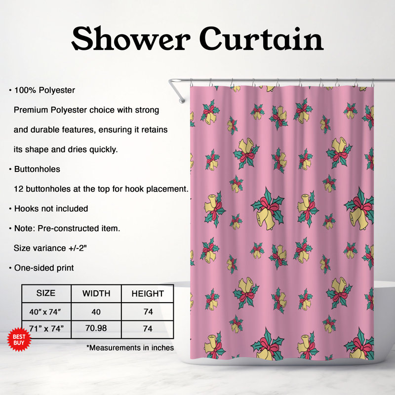 Rideau de douche 1 pièce Rosy Cheer, H 74 po x l 71 po