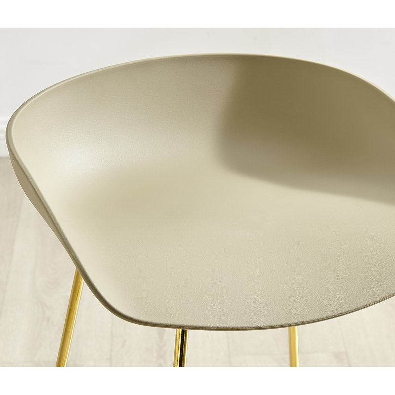 Lotti Elegant & Minimalist Moulded Plastic Kitchen Breakfast Bar Stool - Modern Sleek Design, Taupe, Gold