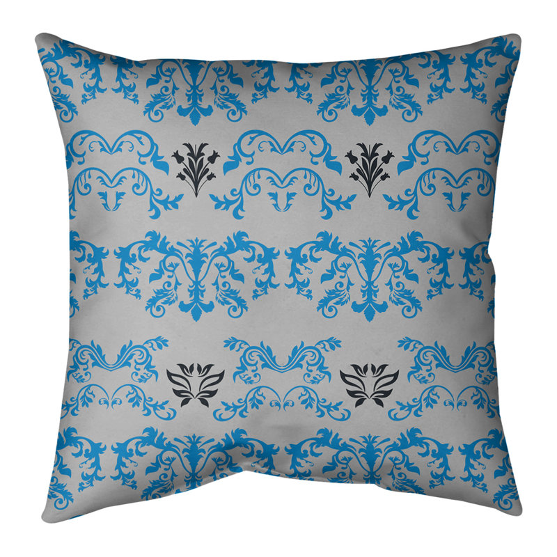 Housse et insert de coussin carré Carolina Football Baroque, 16 po x 1 po, Bleu Carolina / argent / noir