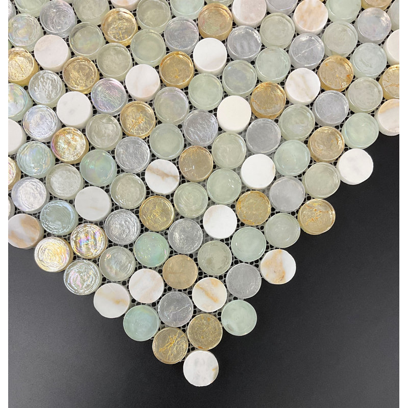 1" Round Glass and Marble Mosaic Tiles
