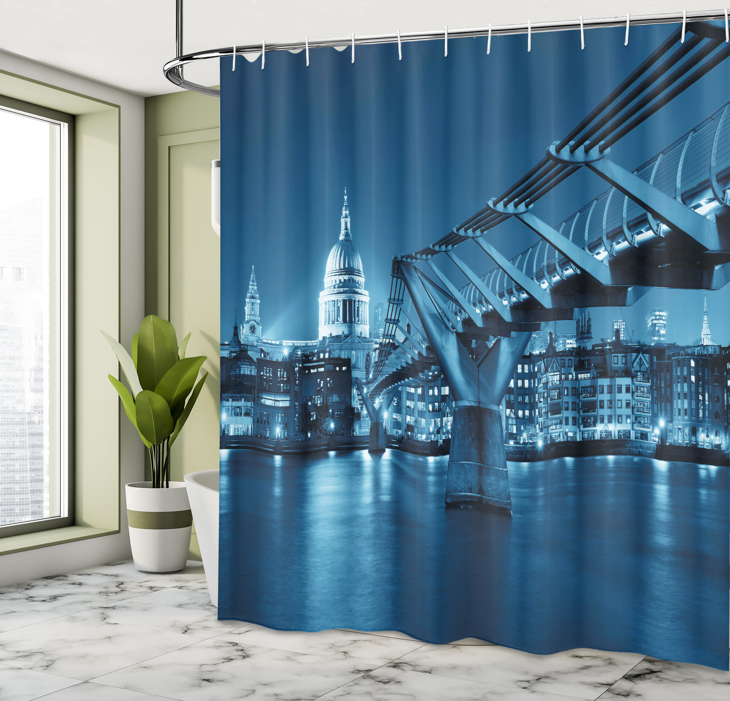 East Urban Home Cityscape Shower Curtain Night London Monument 69\, image size:2466x2368