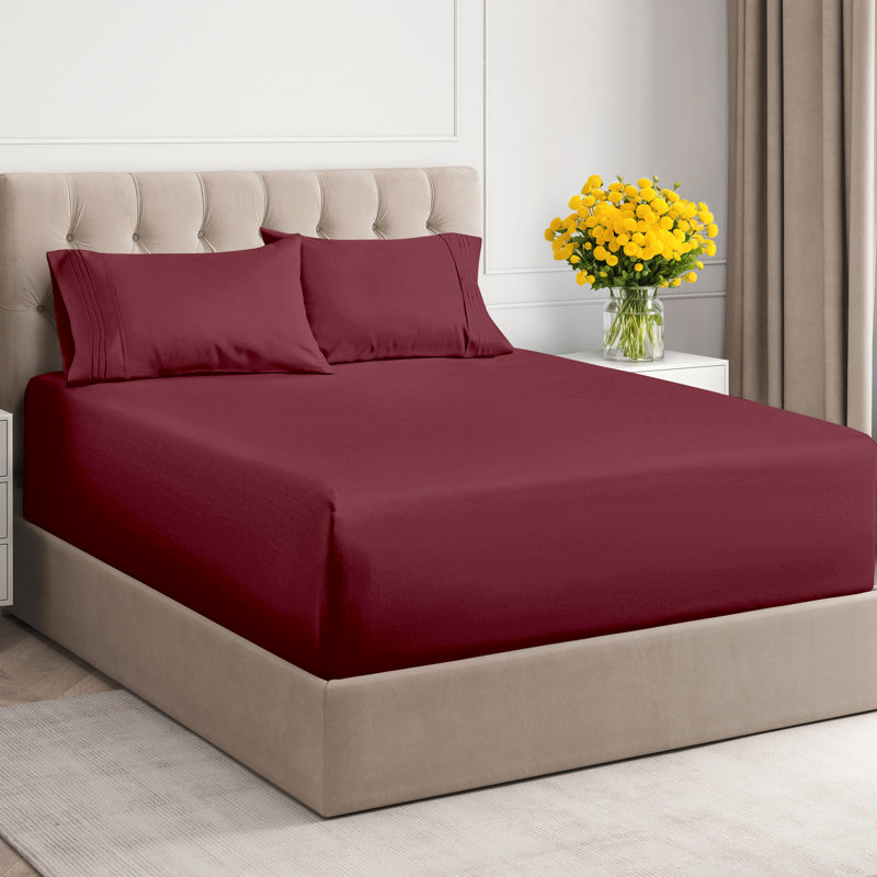 Extra Deep Pocket Sheet Set, Cooling & Breathable Bed Sheets, Soft Hotel Luxury Bedding, Fits 18–24 Inch Mattress, Burgundy