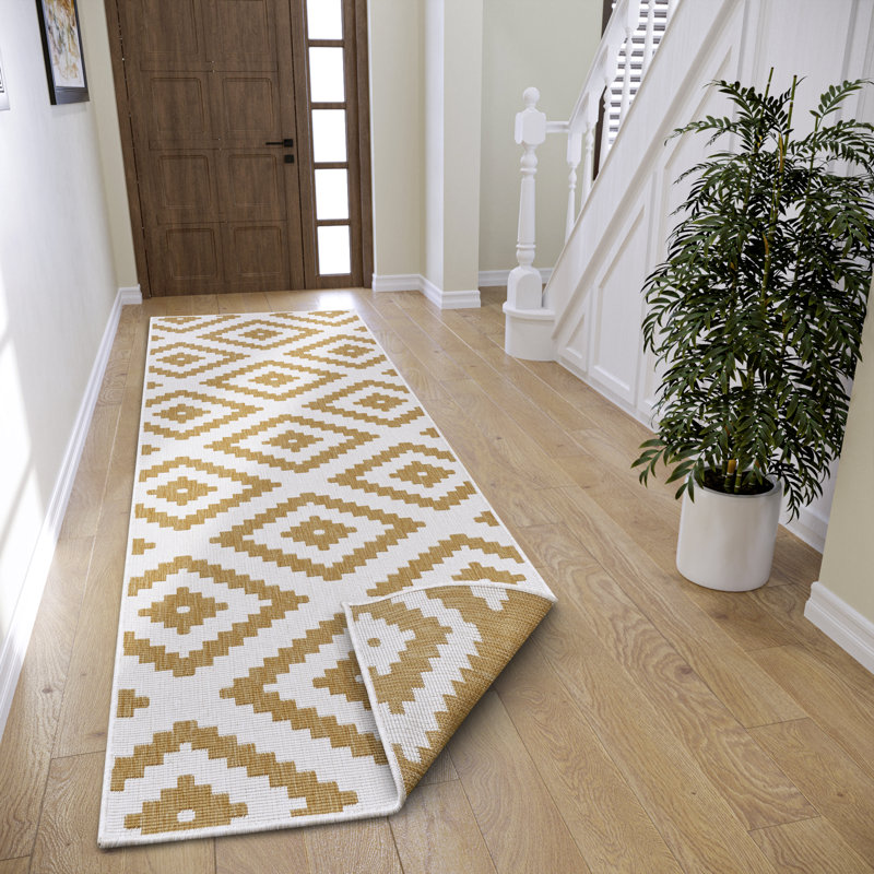 Reversible Flatweave Ocher/Ivory Rug, Runner 80 x 250cm