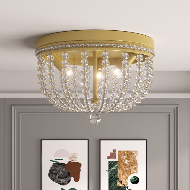 3-light Bedroom Crystal Cage Steel Dimmable Flush Mount UL Certified
