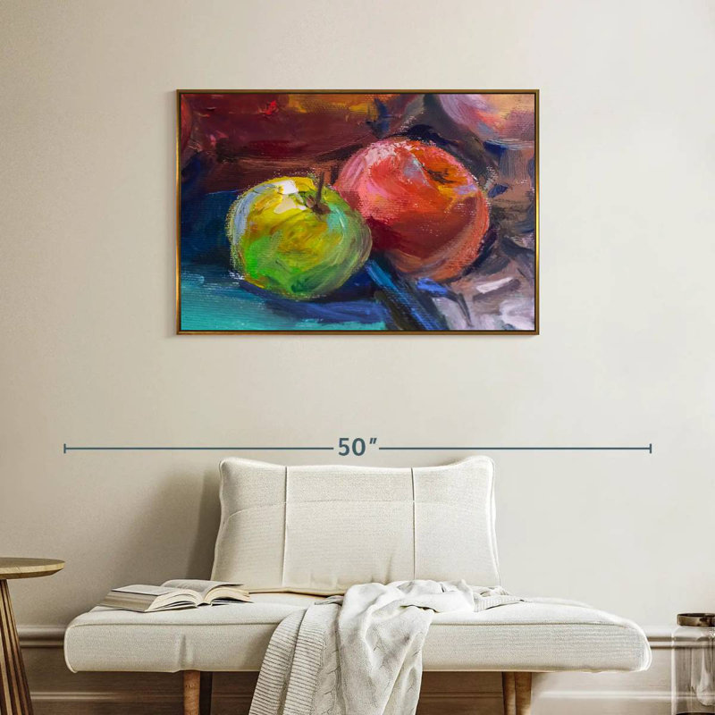 Nature morte aux pommes, 37 po x 25 po, Cadre flottant doré