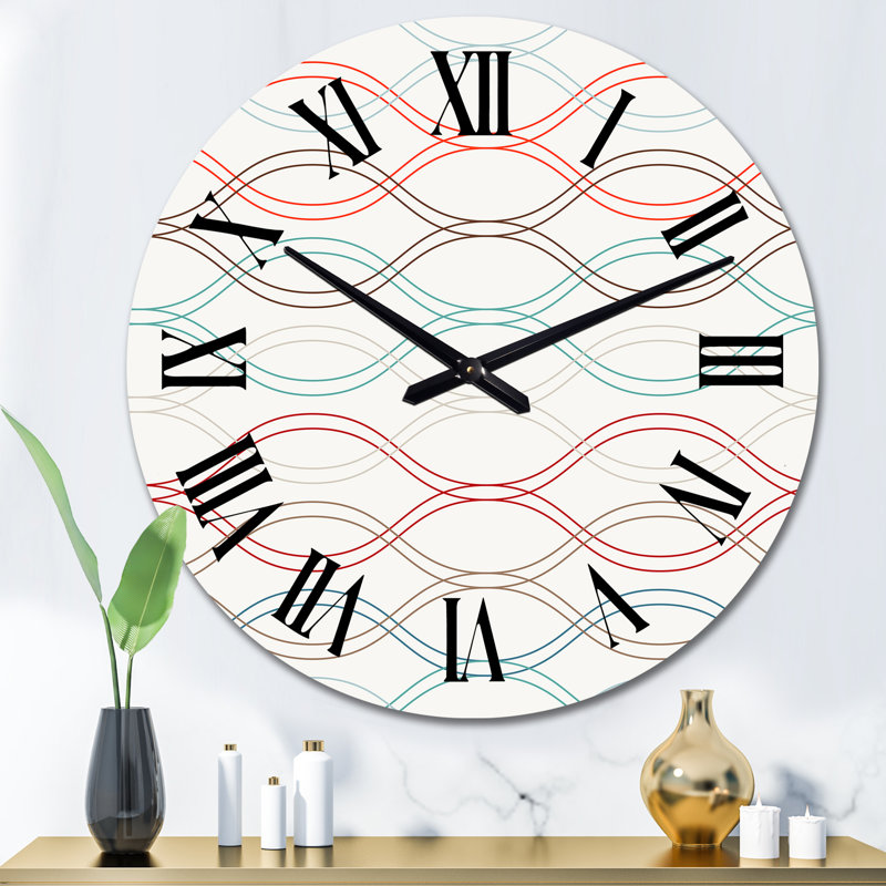 Vagues abstraites en couleurs rétro II - Horloge murale à motifs, Grand