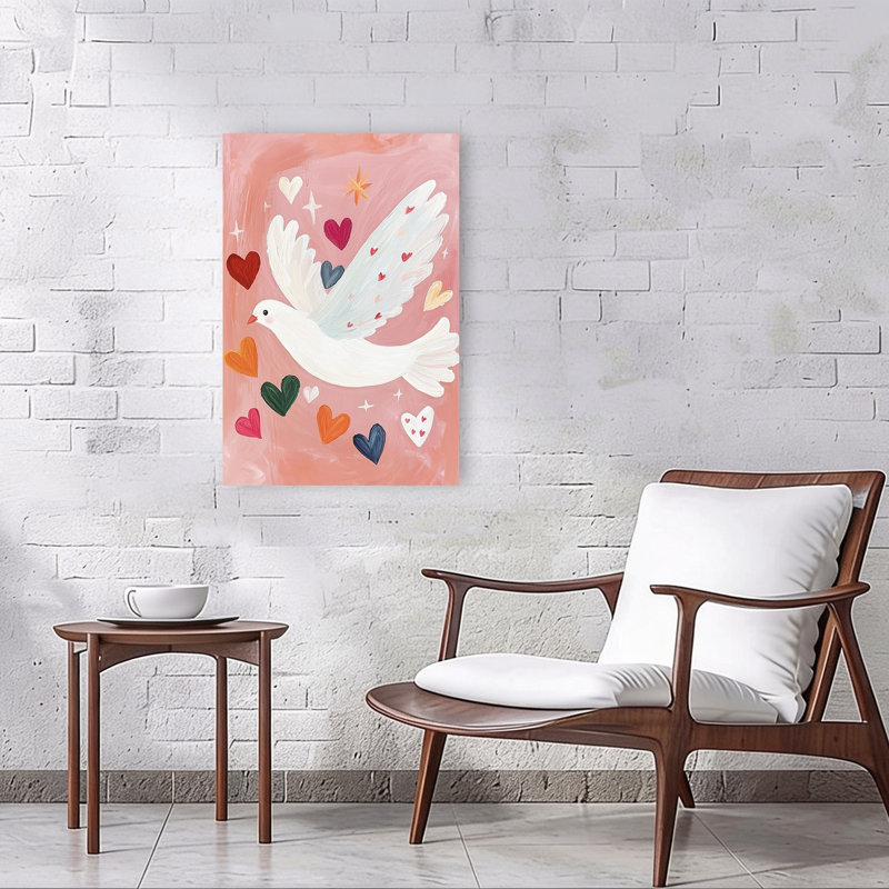Sweet Flying Dove Colorful Dreamy Romantic Bird Landscape Nature Wall Art Print 1 Piece Wrapped Canvas Wall Art