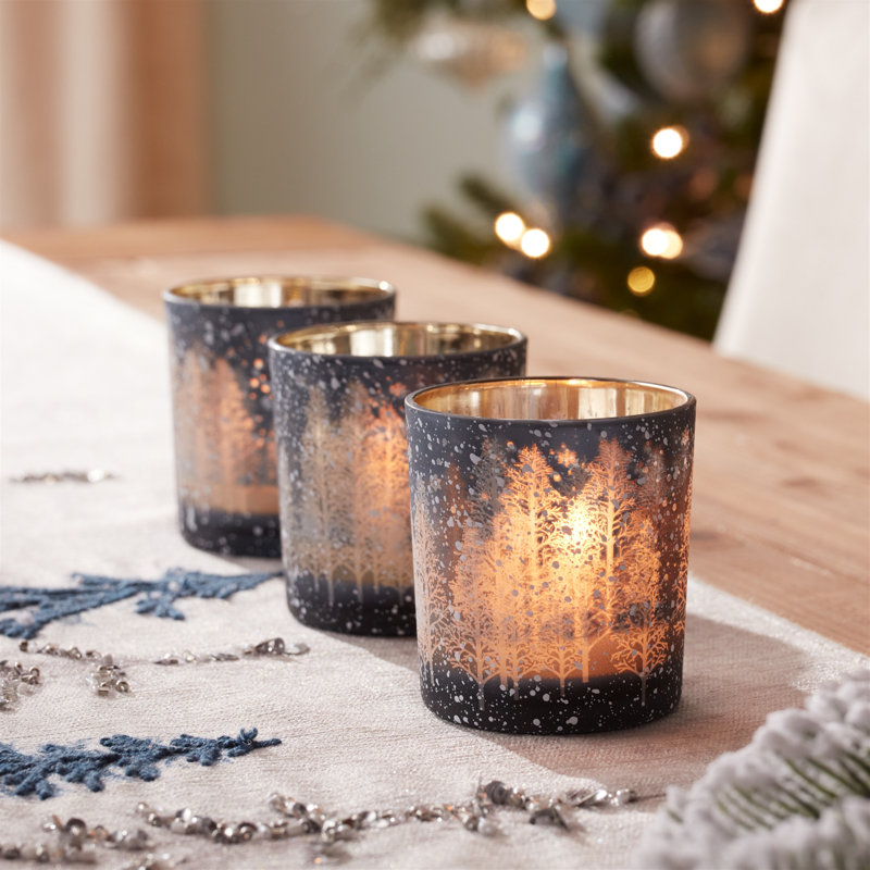 Porte-votives en pin bleu marine (ensemble de 3)