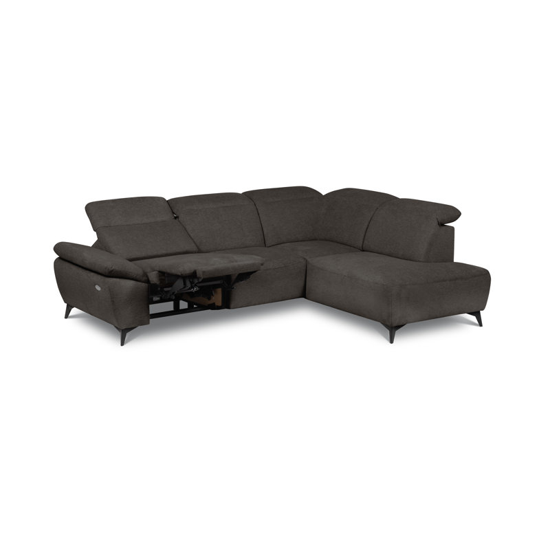 Relaxio Stylish Corner Sofa with Power Reclining & Multi Position Headrests & Adjustable Armrest, Brown, Right Hand Facing