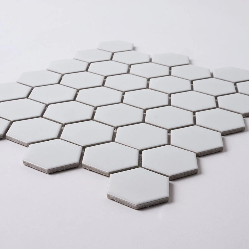 White Matte 2"x2" Hexagon mosaic - 12x12 Porcelain tile for Kitchen Backsplash & Bathroom Wall (Set of 10), White