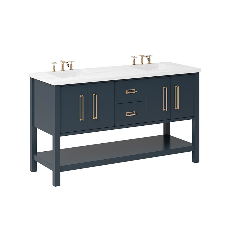 Kiawah Double Bath Vanity, Hague Blue, Satin Gold, 72"