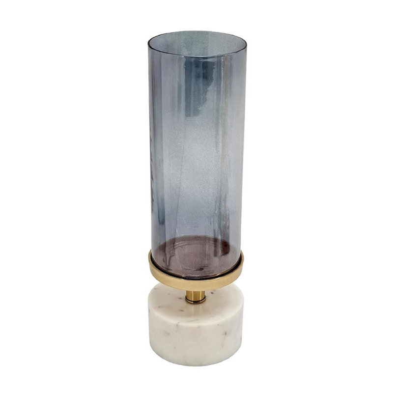 Ouragan en verre lustré gris D5 x 16 po avec base en marbre