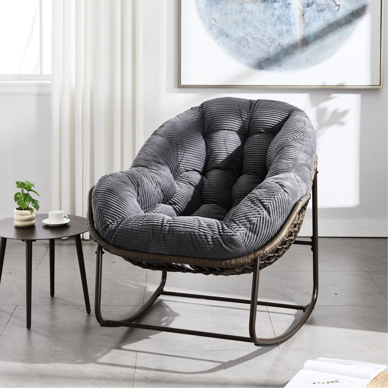 Chaise berçante grise pour l'extérieur avec siège et repose-pieds rembourrés confortables, pour patio, salon, jardin - pieds ergonomiques spacieux,