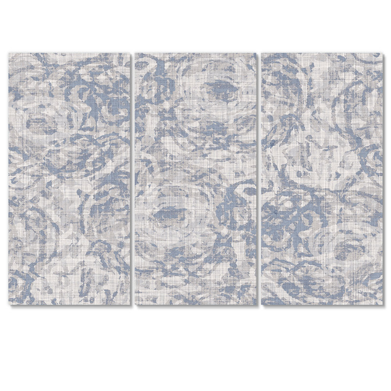 Motif floral rétro sur fond bleu campagne moderne - Farmhouse Flower IV, H 28 po x l 36 po x P 1 po