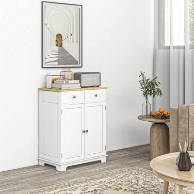 Buffet avec comptoir en bois massif, armoire de rangement de cuisine moderne, armoire à café avec 2 tiroirs, portes et tablette réglable