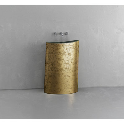 Vast Studio Aged Brass/White Freestanding Pedestal Sink – Sculpted Solid Surface Basin with Curved Modern Silhouette & Seamless Luxury Matte Finish