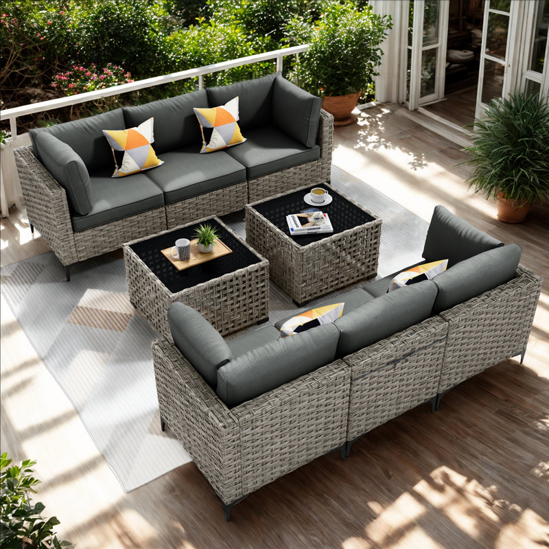 6 - Person Outdoor Seating Group With Cushions, Black