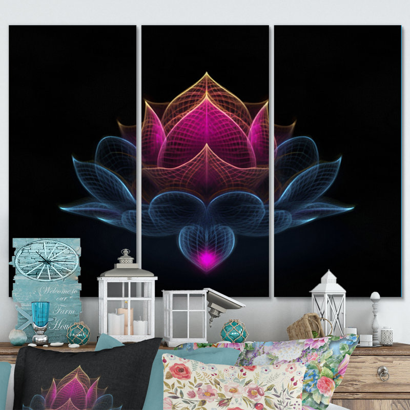 Lumière provenant de lotus rose - ensemble d'art mural sur toile Lotus, H 28 po x l 36 po x P 1 po