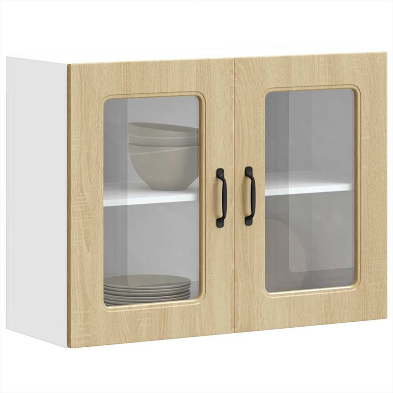 Kitchen Wall Cabinet With Glass Door Kalmar Engineered Wood, 60cm H x 80cm W x 31cm D, Sonoma Oak