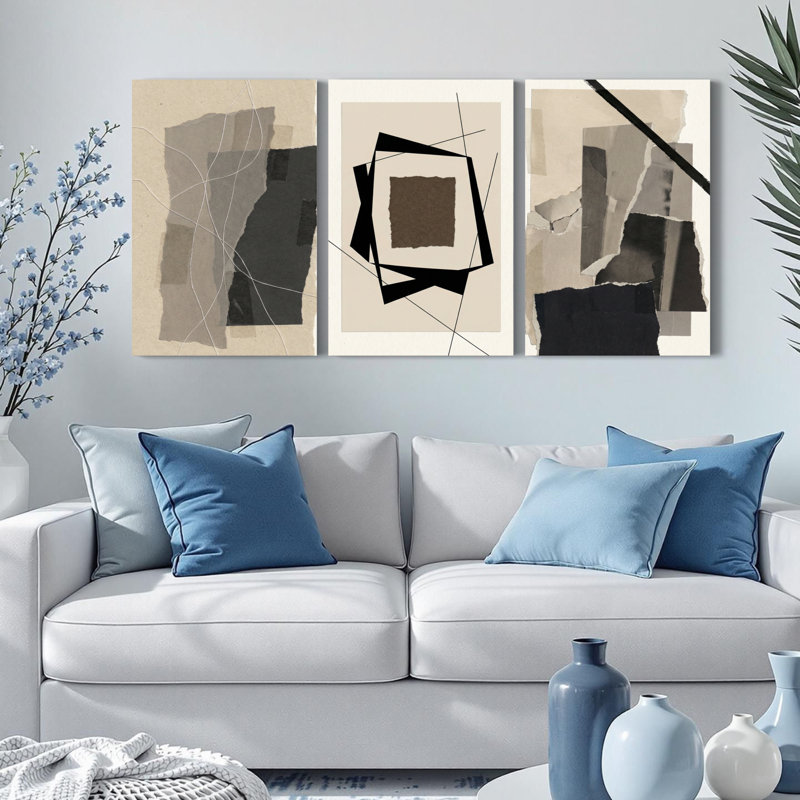 Ensemble de 3 reproductions d'art abstrait sur toile à motif géométrique abstraites pour le salon, la chambre à coucher ou le bureau