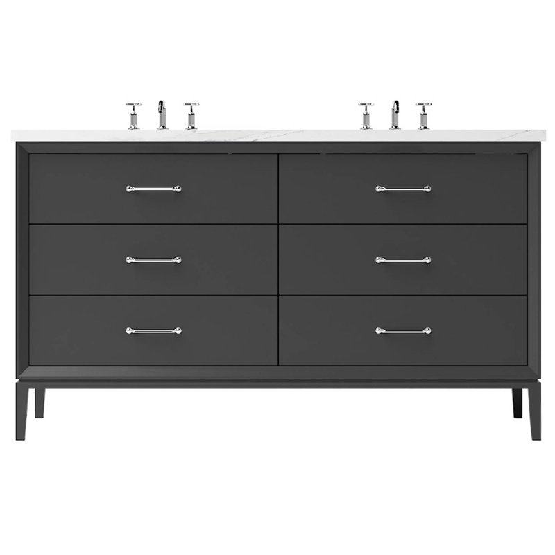 Alexandra Double Drawer Bath Vanity, Off Black, Polished Chrome, 72"