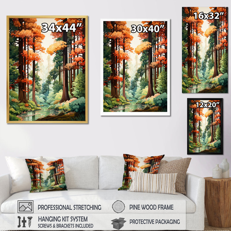 «Redwood Shimmering Tree Heights III», reproduction d'art mural paysage et nature, H 32 po x l 24 po x P 1 po