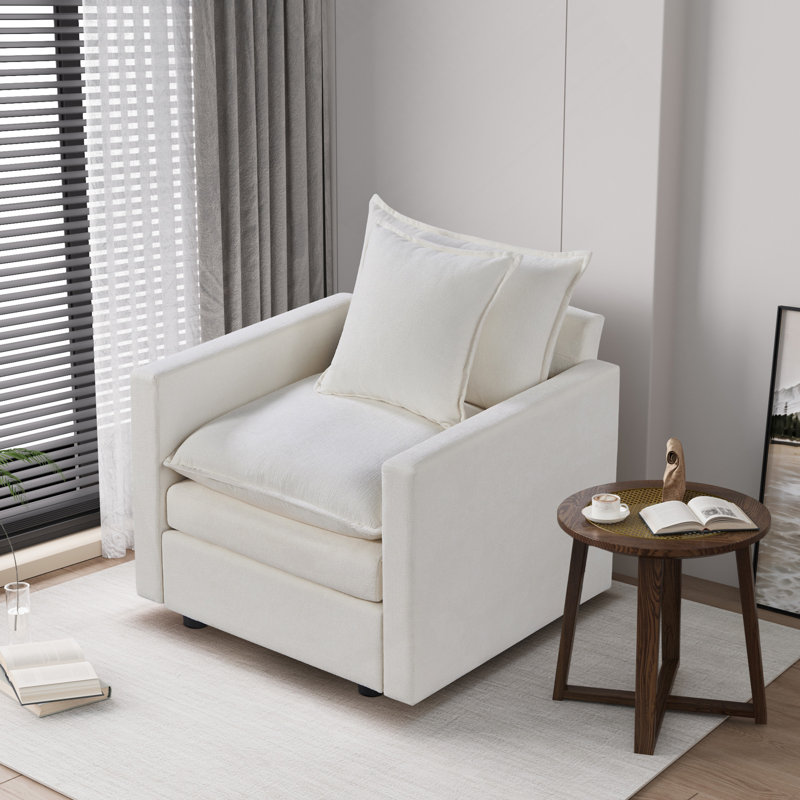 Fauteuil de lecture rembourré en tissu, Blanc