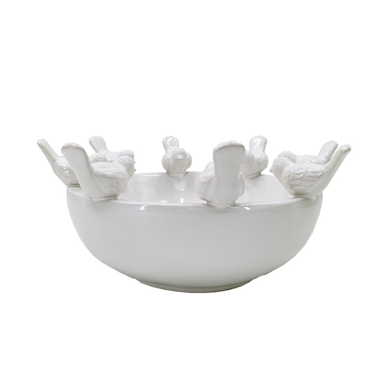 BIRDS ON A BOWL, WHITE