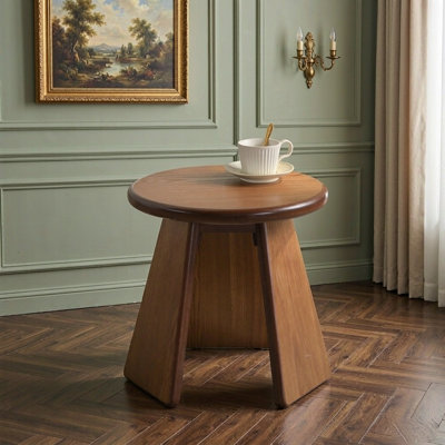 Table d'appoint ronde de 40 cm (16 po) à 3 pieds, style minimaliste moderne, plateau biseauté, idéale pour le salon, la chambre ou le balcon. Fait de bois naturel.
