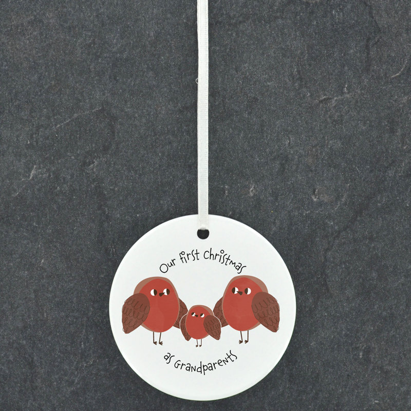 Carley Grandparents First Christmas Robins Circle Shaped Ceramic Ornament
