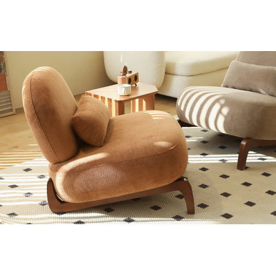 Mignon fauteuil d'appoint avec pieds en bois massif, fauteuil de salon en velours avec coussin moelleux, fauteuil de chambre confortable, fauteuil de lecture confortable pour appartement, salle d'attente, balcon (caramel)