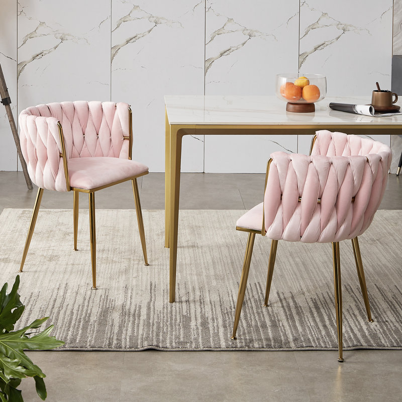 Evanni Velvet Upholstered Metal Side Chair, Pink, 2