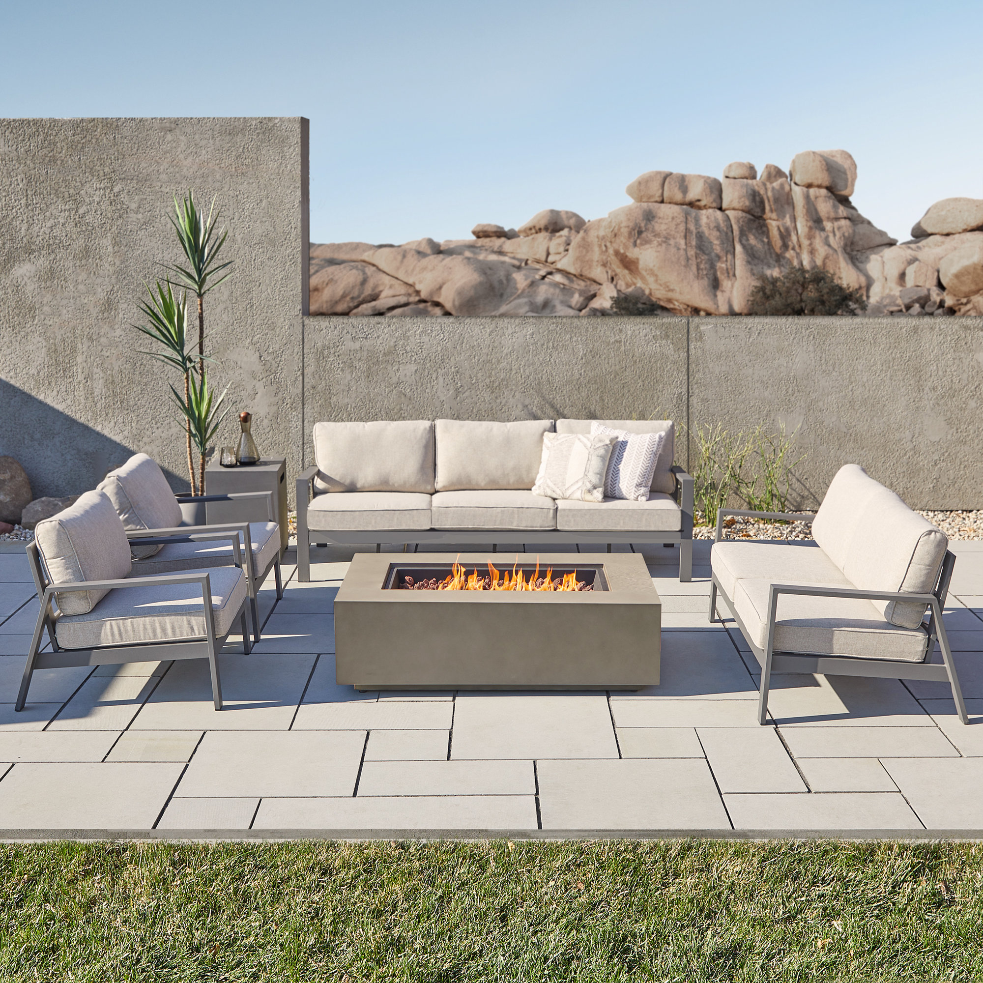 AEGEAN Propane / Natural Gas Outdoor Fire Pit Table, Mist Gray, 15" H x 50" W x 32" D