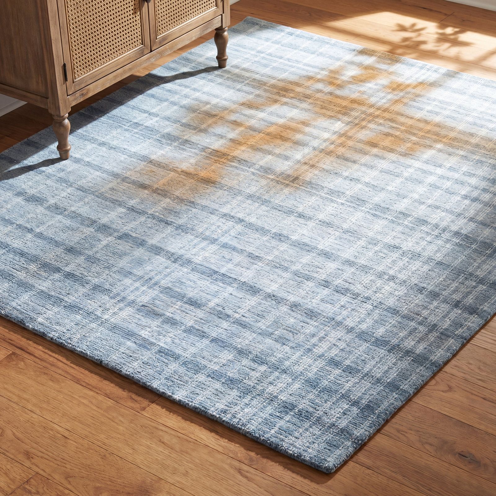 Sanura Blue Hand-Tufted Plaid Wool Rug, Rectangle 7'9" x 9'9"
