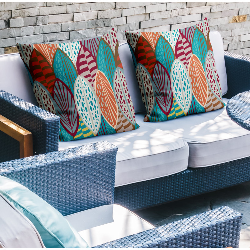 Abstract Outdoor Reversible Throw Pillow, 17W" x 17H", Turquoise