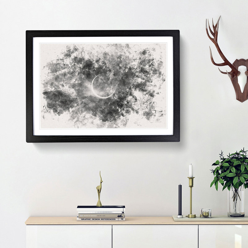 Eclipse Of The Moon - Picture Frame Painting, 36cm H x 48cm W x 2cm D, Black Framed