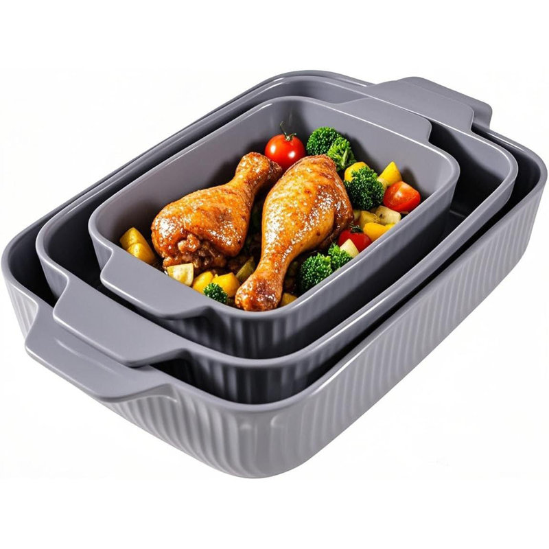 Ensemble de 3 plats à cuisson en céramique pour four avec poignée