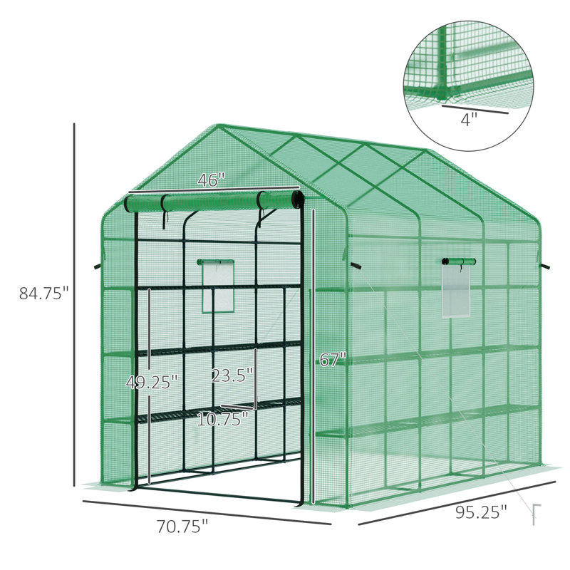 Greenhouse, 84.75" H x 95.25" W x 70.75" D, Green