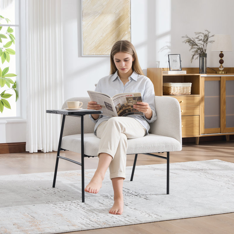Chaise de loisir décorative avec petite table et coussin de dossier, Beige