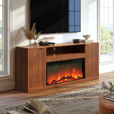 Meuble télé 67 po pour téléviseur de 70 po ou moins, centre de divertissement avec foyer électrique chauffant pour salon