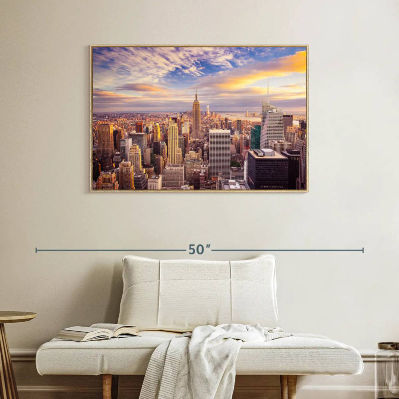 NY d'en haut, Cadre flottant en bois naturel, 40 po x 27 po